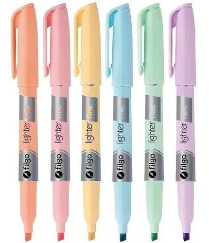 Resaltadores Filgo Pastel Fino Punta Biselada Set X 6 Uni 