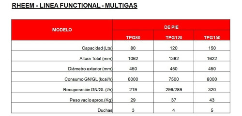 Termotanque Rheem 150 Lts Pie Multigas Functional Tpg150gnrh