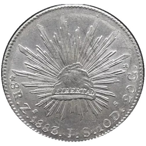 Moneda Original Plata 8 Reales 1883 Zacatecas Zs Js