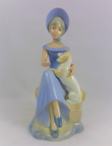 Figura Vintage De Niña Y Perro En Porcelana De España