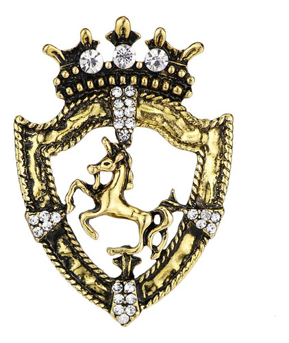 Broche Prendedor Escudo Retro Europeo Corona Hombre Caballo