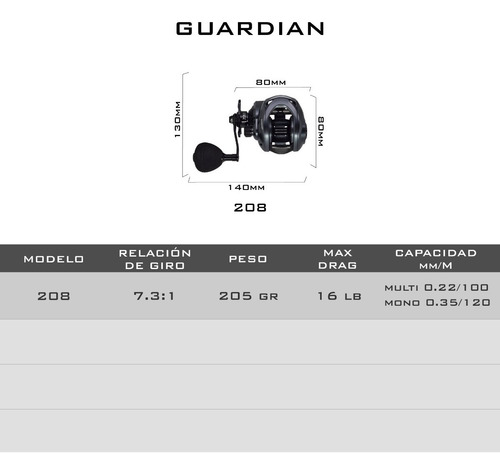 Imagen 4 de 5 de Reel Huevito Caster Guardian 208 L Baitcasting 8 Rulemanes