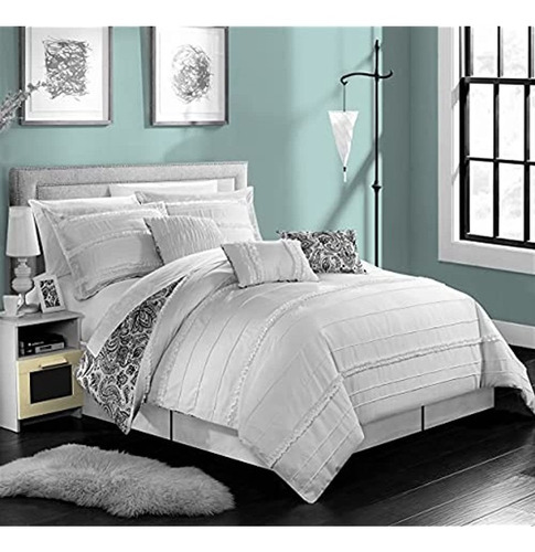 Juego De Ropa De Cama Chic Home Elle De 7 Piezas, King, Blan