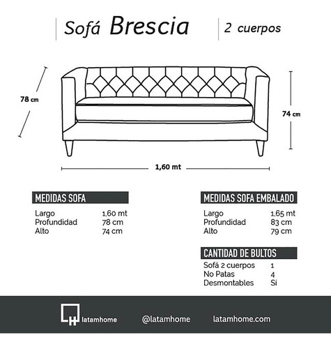 Sofa Brescia 2 Cuerpos Lino - Latam Home