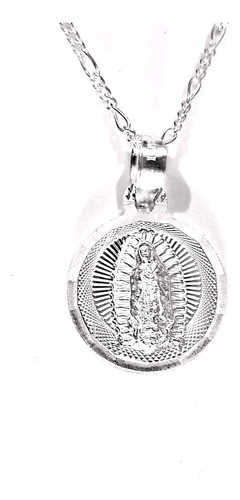 Medalla De Virgen De Guadalupe Redonda Cadena De Plata 925