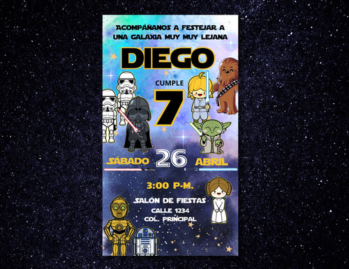 Invitación Digital Star Wars Personalizada Star Wars