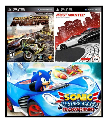 Motorstorm + Nfs Most Wanted + Sonic Racing ~ Ps3 Español