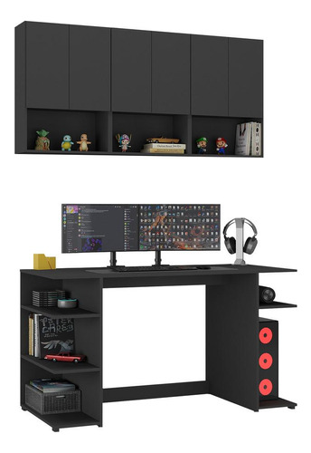 Conjunto Mesa Gamer E Armário Com Nicho Multimóveis Mp7004