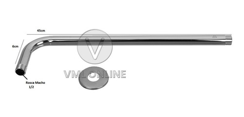 Imagen 2 de 2 de Brazo De Ducha Barral Caño 45cm Curvo Acero Inoxidable 90º