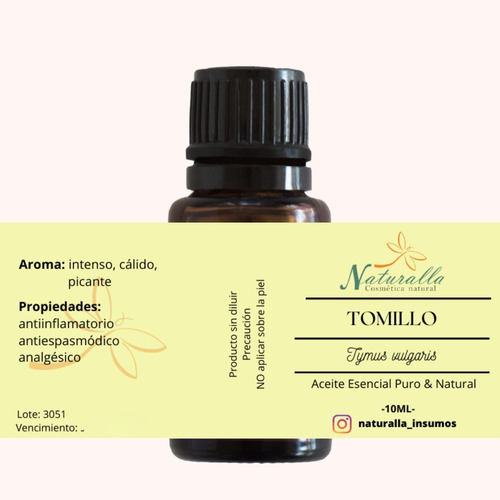 Aceite Esencial De Tomillo Puro Y Natural Envase De 10 Ml
