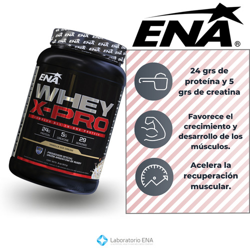 Suplemento en polvo ENA Sport Whey X-Pro proteína y creatina sabor vanilla ice cream en pote de 907g