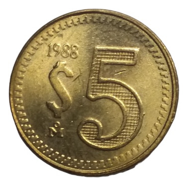Moneda De 5 Pesos En Bronce Año 1988  Nueva
