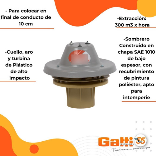 Imagen 4 de 9 de Extractor De Aire Satelital 10 Cm Sombrero Chapa Baño/cocina