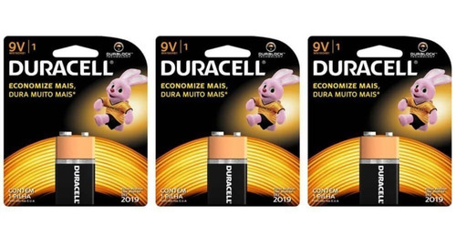Combo 3 Baterias Duracell 9v Pilha Alcalina Original