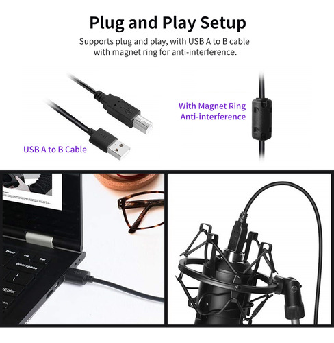 Kit De Microfone De Gravação Com Porta Usb 192 Khz/24 Bits P