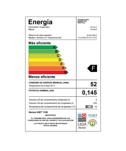 Freezer Vertical Consul Cvg28hbdwx Blanco 280l