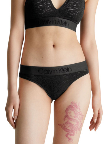Tanga Calvin Klein Underwear Encaje Cepillado Mujer Original