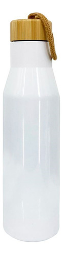 Botella Térmica De Acero 500 Ml Tapa Bamboo Termo Color Blanco