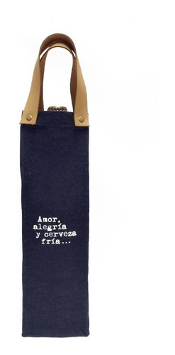 Imagen 3 de 5 de Bolsa Jean Y Cuero Para Botella De Cerveza Factura A O B