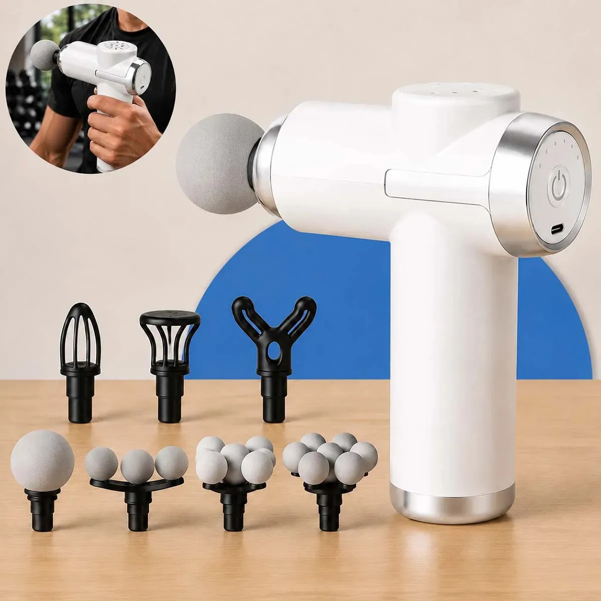 Pistola de Massagem Muscular Profissional com 7 Cabeças e 6 Velocidades