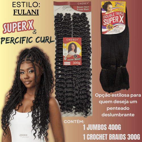 Kit Gypsy 1 Cabelo Jumbo Tranças + Cacheado Orgânico Fulani Cor T2/30 Sx
