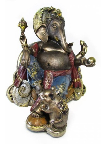 Estátua Deus Ganesha No Trono 27cm - Removedor De Obstáculos