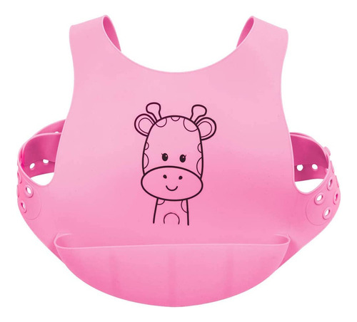 Babador Para Bebê Silicone Bolso Coletor Pega Migalha Buba Cor Rosa