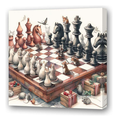 Cuadro 45x45cm Raton Ajedrez Juego Chess Dibujo Play M2