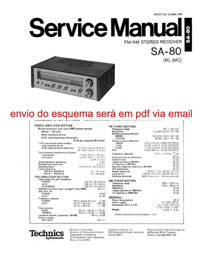 comprar Esquema Eletrico Receiver Technics Sa80 Sa 80  Via Email