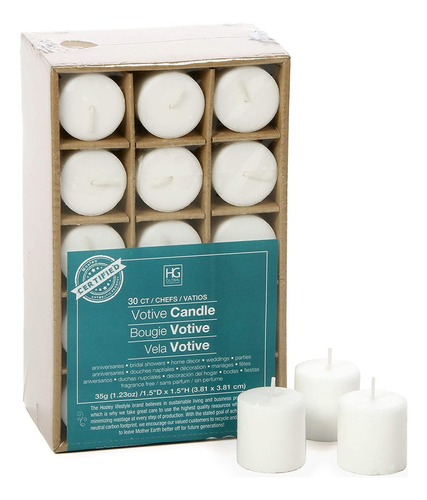 Set De 30 Velas Votivas Blancas Sin Perfume 39s