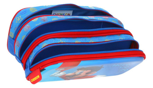 Lapicera Escolar Chenson Mario Bros Triple Compartimento Azul