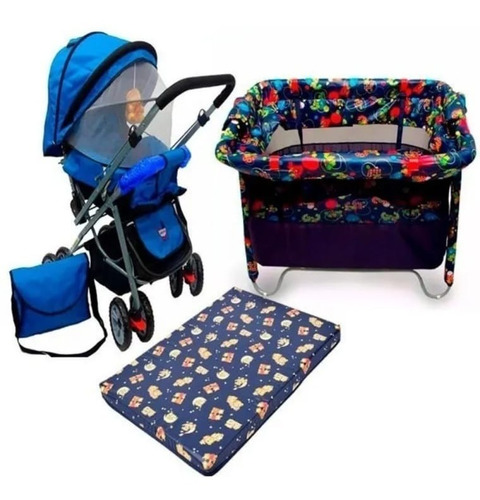 Corral Para Bebe + Coche Para Bebe + Colchoneta Para Corral