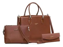 Comprar Kit 2 Bolsas Grande E Pequena Com Carteira, Alça Transversal Cor Chocolate Desenho Do Tecido Riscadinho