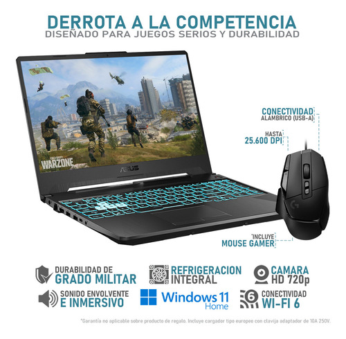 Laptop Gamer Asus Tuf Gaming A15 Nvidia Geforce Rtx 2050 Amd Ryzen 7 16gb Ram 512gb Ssd Windows 11 Home Mouse Gamer Logitech G502