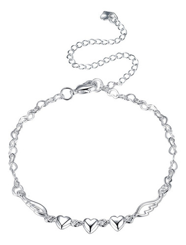 Pulsera De Tobillo Corazón De Plata Elegante Alas De Ángel C