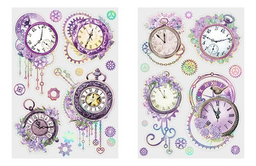 Set De Stickers Time Pet Con Folia Dorada Relojes Scrapbook