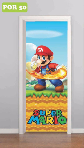 Adesivo Para Porta Quartos Infantil Super Mario Bross Luiggi