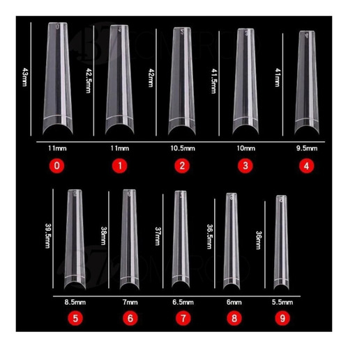 Kit 100 Unhas Tips Bailarina Extra Longa Transparente