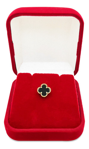 Pingente Trevo Em Ouro 18k Com Pedra Onix Natural 4 Folhas Cor Amarelo