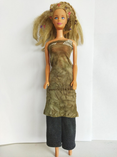 Barbie Rubia Trenza Atuendo Hippie Blusa Verde Pantalón 1991