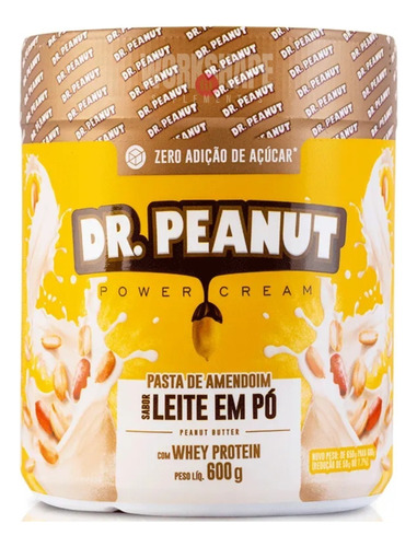 Pasta De Amendoin Dr Peanut Power Cream Whey Protein 600g Sabor Leite Em Pó