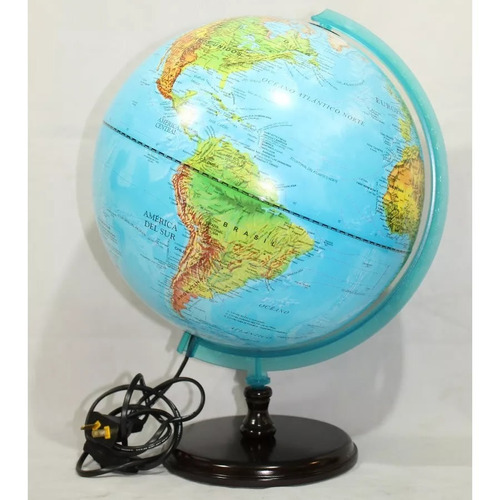 Globo Terráqueo Gloter Luz 30 Cm Físico Madera Tienda Pepino Mapamundi Planisferio