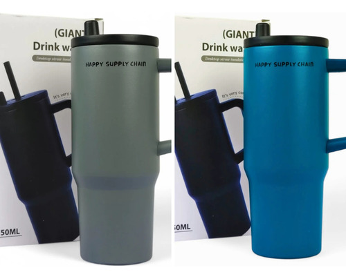 10 Termo De Acero Inoxidable 750ml Con Asa Y Popote Mayoreo Surtido