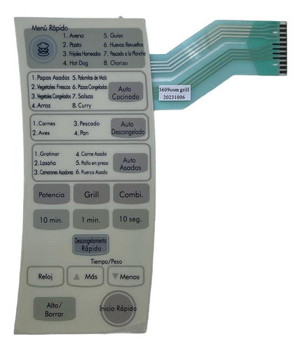 Panel Membrana De Microondas P/ LG Mb-4344b Con Grill 