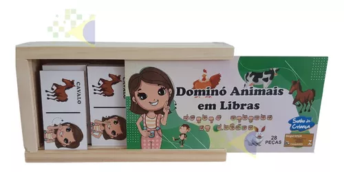 Jogo Dominó De Animais Em Libras Ilustrado Pedagógico 28 Peças Carlu  Brinquedos