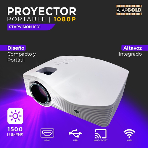 Imagen 2 de 10 de Proyector Portable Wifi Led 1500 Lumens Hd 1080p Hdmi Mirror