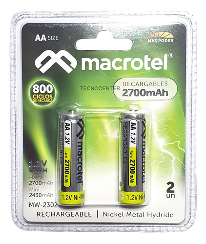 Pack 2 Pilas Recargables Aa Macrotel 2700mha