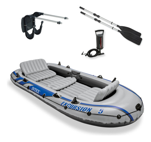 Intex Excursion, Bote Inflable Para Pesca Y Rafting Con Rem.