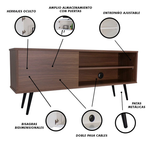 Mueble Para Tv Decomobil Credenza Con Pasacables Color Nogal neo