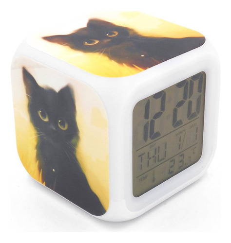 Bofy Reloj Despertador Led Gato Negro Gatito Patrón Personal